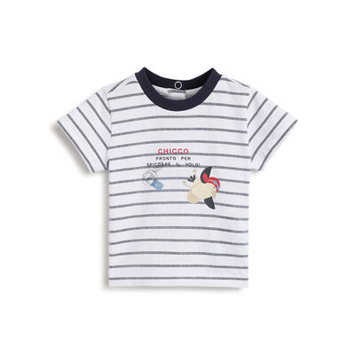 Boys White and Blue Striped Short Sleeve T-Shirt